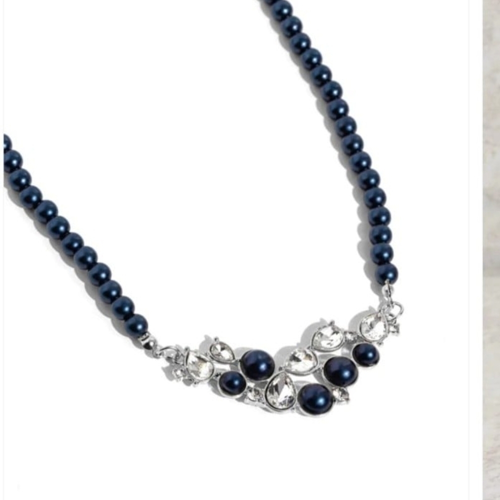 Paparazzi Midnight Blue and Silver Necklace Pampered Pearls Fashion Pendant
